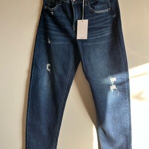 Flying Monkey  Black Label Crop Barrell Leg w- Rips Blue Denim Jeans Size 27 NWT